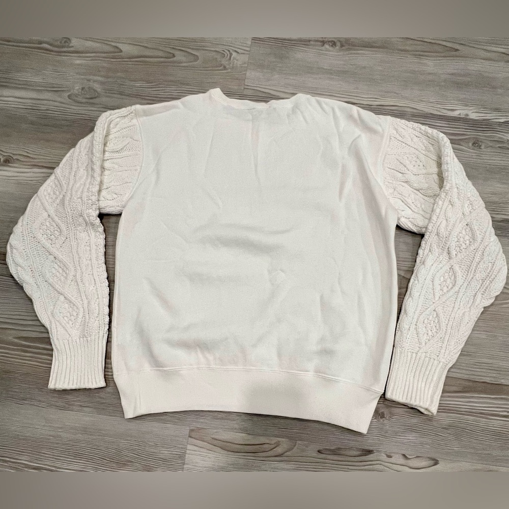 RALPH LAUREN Polo Women’s Sweatshirt with cable knit sleeves. White/Navy. XS EUC - Picture 6 of 7